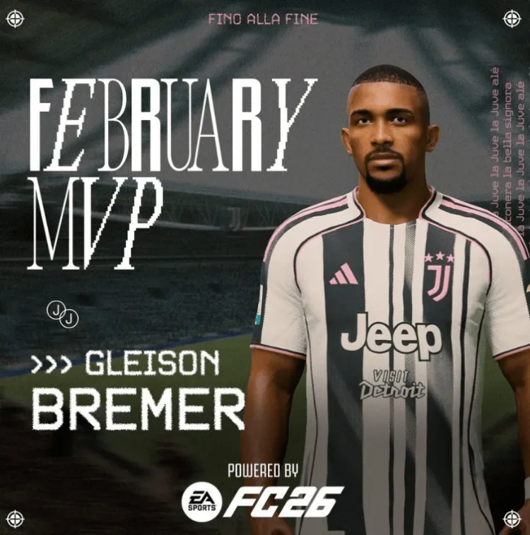 sofascore官网-尤文官方：布雷默当选队内2月最佳球员，5场比赛打进2球